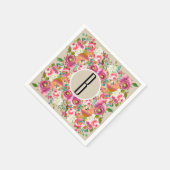 Elegante Bloemige Rustieke Chic Kraft Monogram Bru Servetten (Hoek)