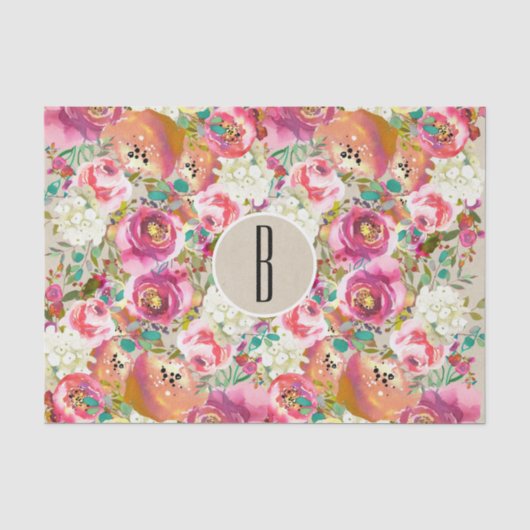 Elegante Bloemige Rustieke Kraft Monogram Shabby C Tissuepapier (Voorkant)