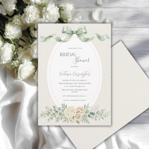 Elegante bloemige saliegroene vintage bruidsdouche kaart