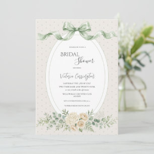Elegante bloemige saliegroene vintage bruidsdouche kaart