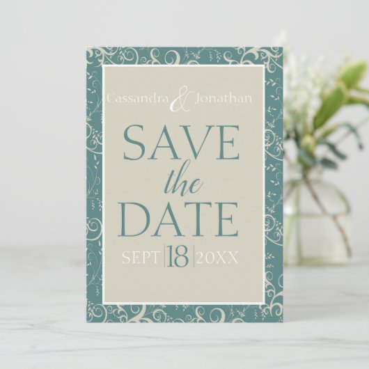 Elegante bloemige 'save the date'-aankondigingskaa aankondiging (Staand voorkant)