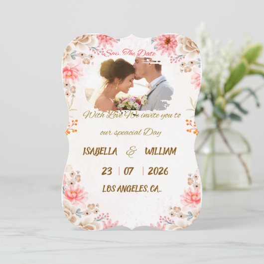 Elegante Bloemige 'Save the Date'-kaart Save The Date (Staand voorkant)