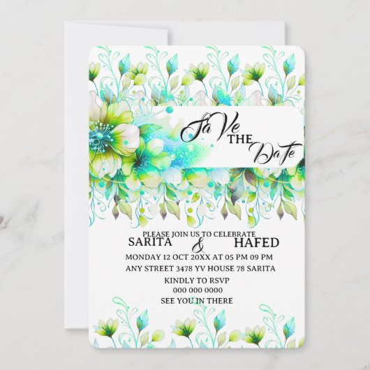 Elegante bloemige save the date sjabloon, wilde bl (Voorkant)