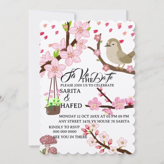 Elegante bloemige save the date sjabloon, wilde bl (Voorkant)