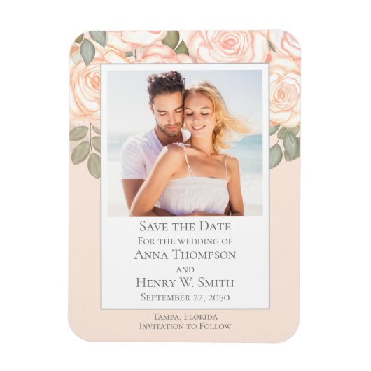 Elegante Bloemige "Save the Date" Trouwfoto Magneet (Verticaal)