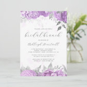 Elegante Bloemige Script Lila Zilveren Bruids Brun Kaart (Staand voorkant)