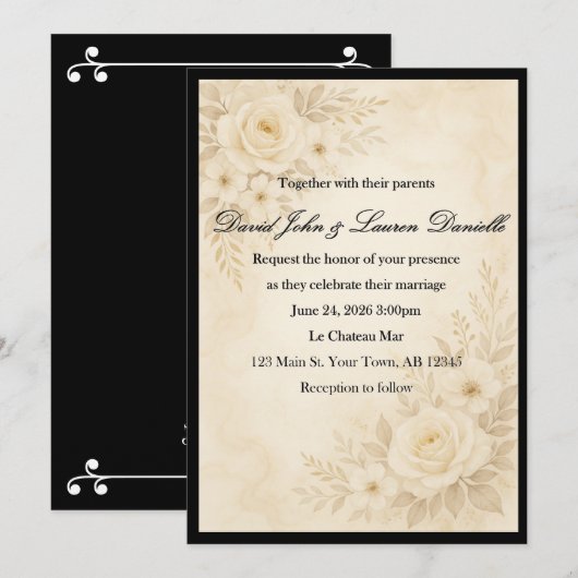 Elegante bloemige sepia uitnodiging (Voorkant / Achterkant)