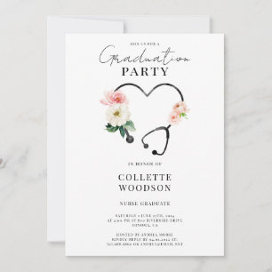 Elegante Bloemige Stethoscoop Verpleegster Afstude Kaart