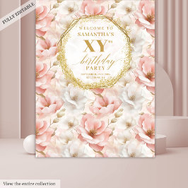 Elegante bloemige stoffige roze verjaardagsfeest a wandkleed