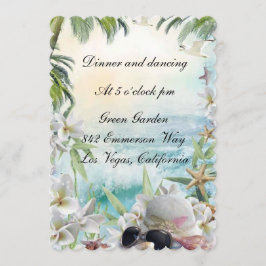 Elegante Bloemige Tropische Strand Bruiloftsrecept Kaart