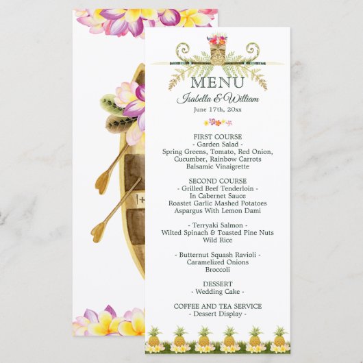 Elegante Bloemige Tropische Zomer Bruiloftsmenu Menu (Voorkant / Achterkant)