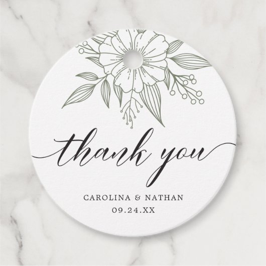 Elegante Bloemige Trouw Dank Je Sage Bedankjes Labels (Voorkant)