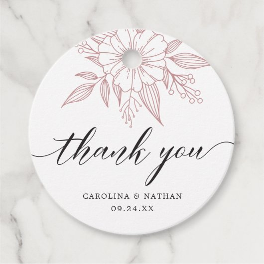 Elegante Bloemige Trouw Dank Je Wel Roze Bedankjes Labels (Voorkant)