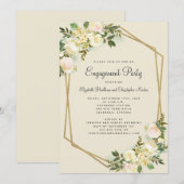 Elegante Bloemige Trouw Gouden Verlovingsfeest Kaart (Voorkant / Achterkant)