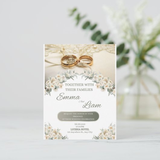 Elegante Bloemige Trouw Uitnodiging – Emma & Liam (Staand voorkant)