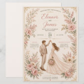 Elegante Bloemige Trouw Uitnodiging Template (Voorkant / Achterkant)