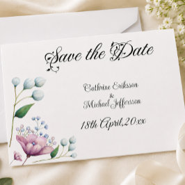 Elegante Bloemige Trouwdag Zachte Botanische Roman Save The Date