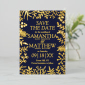 Elegante bloemige trouwkaart Save The Date echt Folie Uitnodiging (Staand Voorkant)