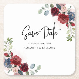Elegante bloemige trouwkaart 'Save The Date' Kartonnen Onderzetters