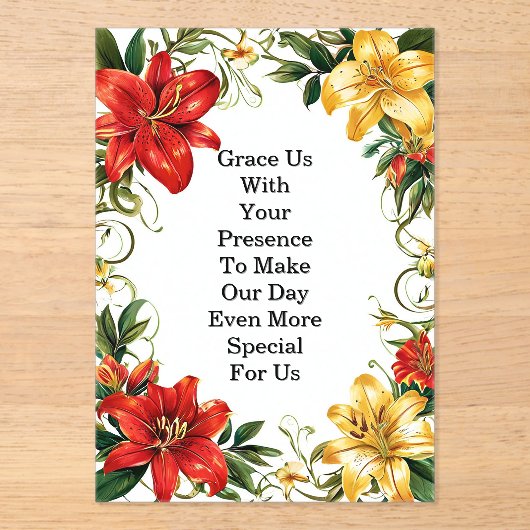 Elegante bloemige trouwlijst acryl uitnodigingen (Voorkant)