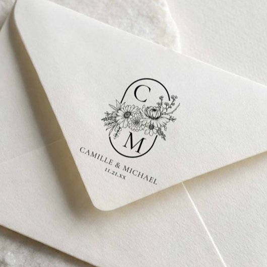 Elegante bloemige trouwmonogram zelfinkende stempe rubberstempel
