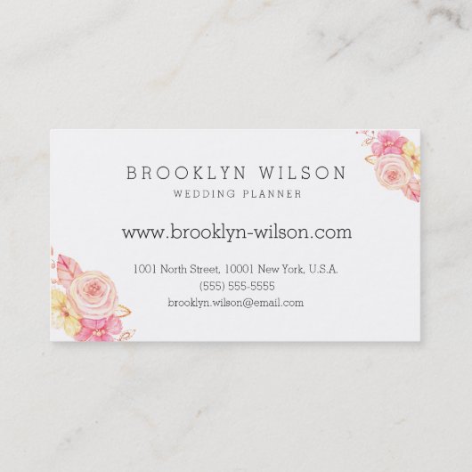 Elegante Bloemige Trouwplanner Met Parels Visitekaartje (Achterkant)