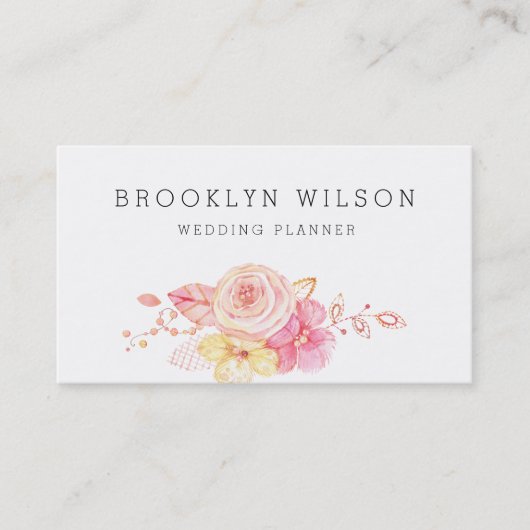 Elegante Bloemige Trouwplanner Met Parels Visitekaartje (Voorkant)