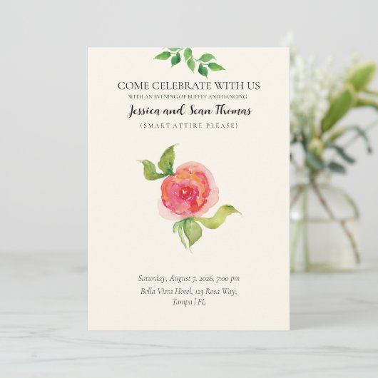 Elegante Bloemige Trouwreceptie Kaart (Staand voorkant)