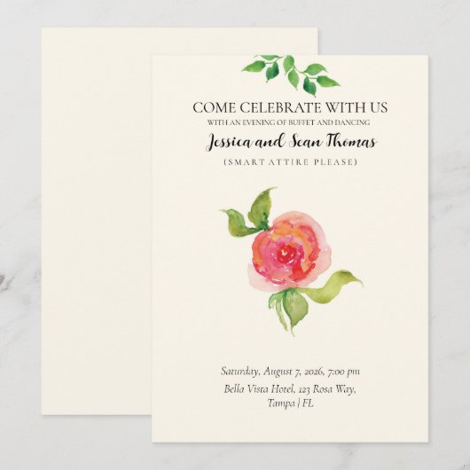 Elegante Bloemige Trouwreceptie Kaart (Voorkant / Achterkant)