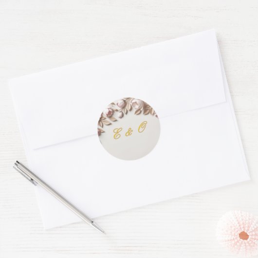 Elegante bloemige trouwronde sticker (Envelop)