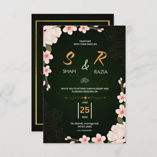 Elegante Bloemige Trouwuitnodiging | Aanpasbaar RSVP Kaartje (Voorkant / Achterkant)