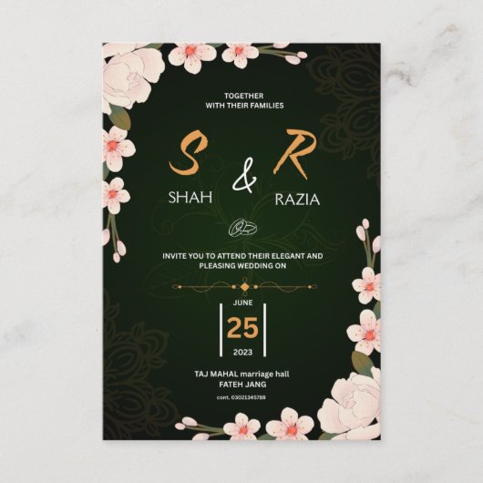 Elegante Bloemige Trouwuitnodiging | Aanpasbaar RSVP Kaartje (Voorkant)