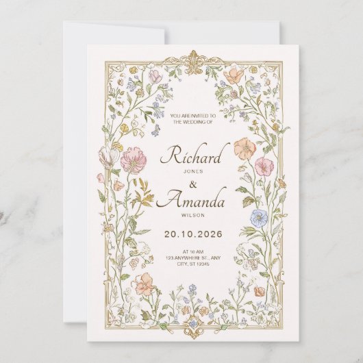 Elegante bloemige trouwuitnodiging kaart (Voorkant)