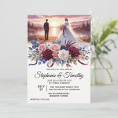 Elegante bloemige trouwuitnodiging kaart (Staand voorkant)