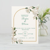 Elegante bloemige trouwuitnodiging met boog | rust kaart (Staand voorkant)