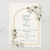 Elegante bloemige trouwuitnodiging met boog | rust kaart (Voorkant / Achterkant)