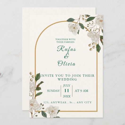 Elegante bloemige trouwuitnodiging met boog | rust kaart (Voorkant / Achterkant)