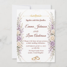 Elegante bloemige trouwuitnodiging met gouden lijs