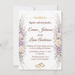 Elegante bloemige trouwuitnodiging met gouden lijs kaart