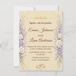 Elegante bloemige trouwuitnodiging met gouden lijs kaart