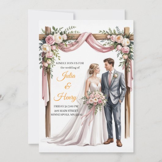 Elegante bloemige trouwuitnodiging | Romantische t Kaart (Voorkant)