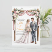 Elegante bloemige trouwuitnodiging | Romantische t Kaart (Staand voorkant)