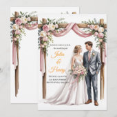 Elegante bloemige trouwuitnodiging | Romantische t Kaart (Voorkant / Achterkant)