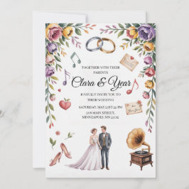 Elegante bloemige trouwuitnodiging | Romantische t Kaart