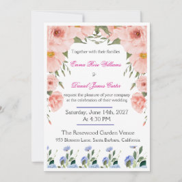 Elegante bloemige trouwuitnodiging | Roze roze  Kaart