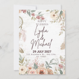 Elegante bloemige trouwuitnodiging | Rustieke Boho Kaart
