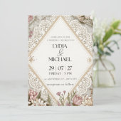 Elegante bloemige trouwuitnodiging | Rustieke Boho Save The Date (Staand voorkant)