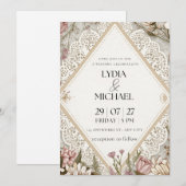 Elegante bloemige trouwuitnodiging | Rustieke Boho Save The Date (Voorkant / Achterkant)
