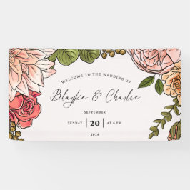 Elegante bloemige trouwuitnodigingbanner – Roze & Spandoek