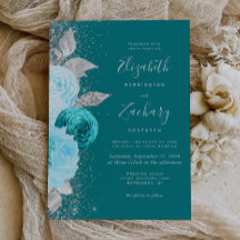 Elegante Bloemige Turquoise Zilveren Glitter Bruil